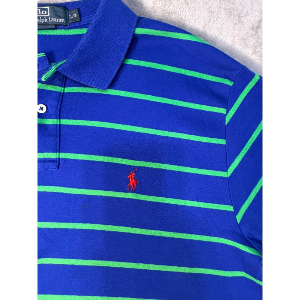 Polo Ralph Lauren Mens Large Blue Green Striped Short Sleeve Polo Shirt Pony - Picture 3 of 7